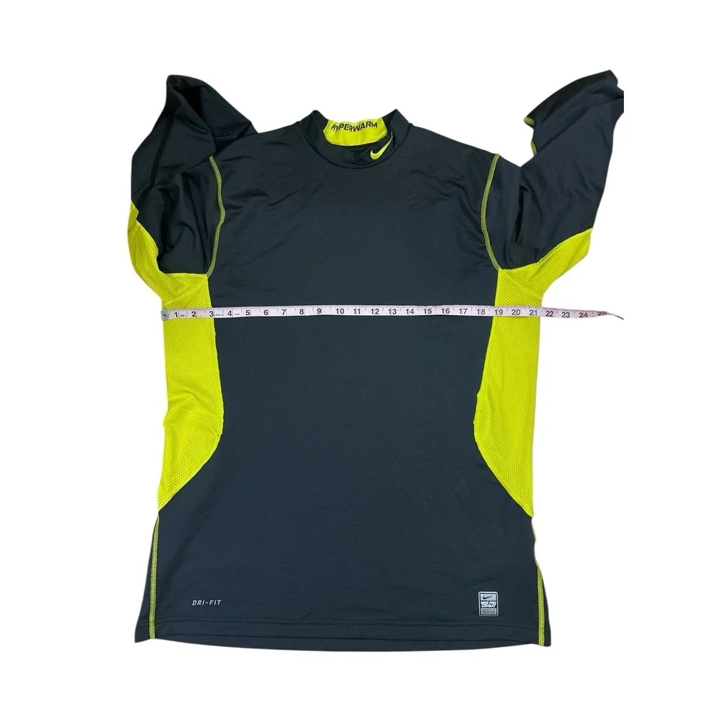 NIKE PRO Combat Hyperwarm Dri-Fit Base Layer Shirt Sz XL Gray Yellow Fitted - Picture 11 of 12